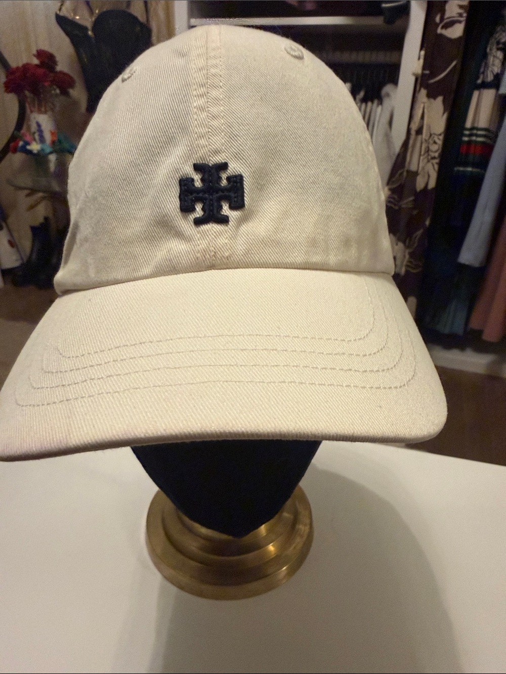 Tory Burch white Baseball Cap with Navy Logo